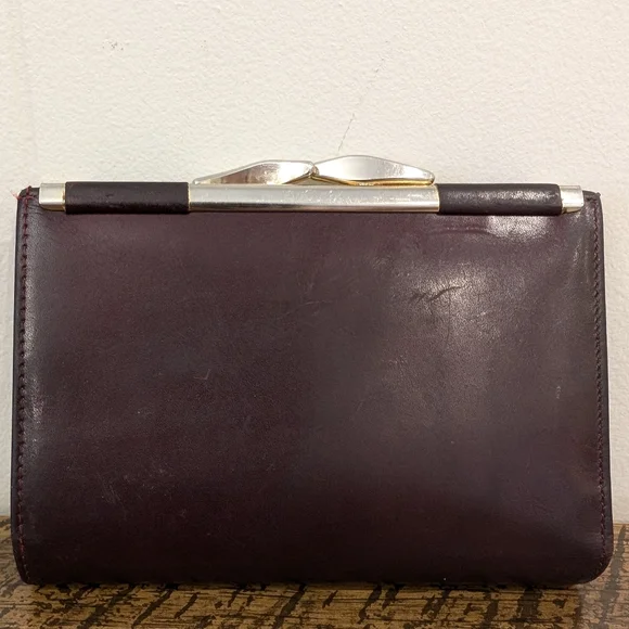 Vtg 80/90's Gary's Leather Brown Bifold Wallet Genuine Calf Leather Kiss Lock - Picture 3 of 14